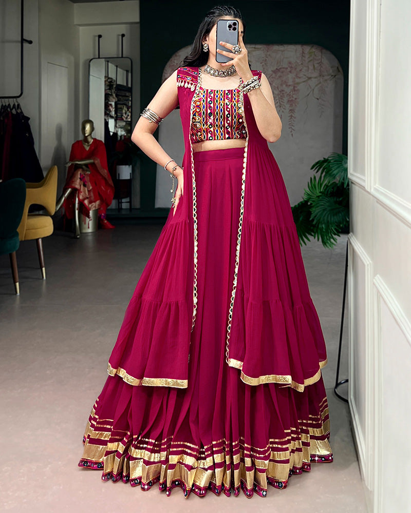 Rani Pink Color Pure Marbel Navratri Lehenga Choli