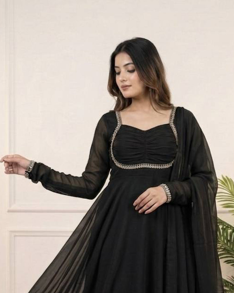 Black Color Pure Blooming Georgette Anarkali Suit