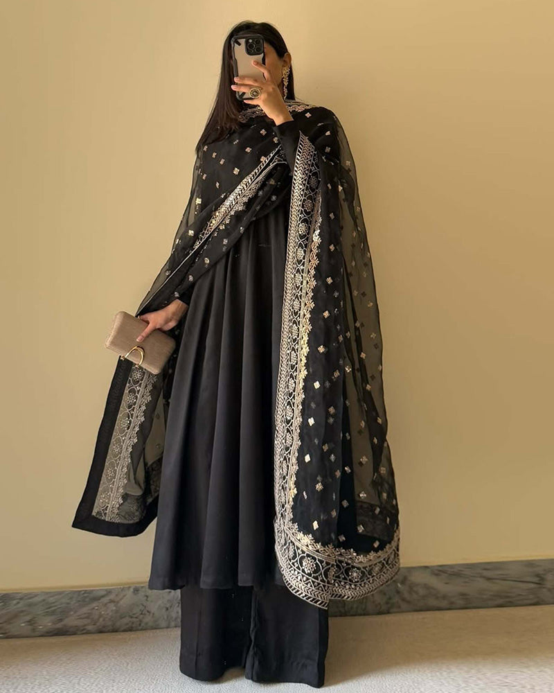 Black Color Georgette Three Piece Plazzo Suit