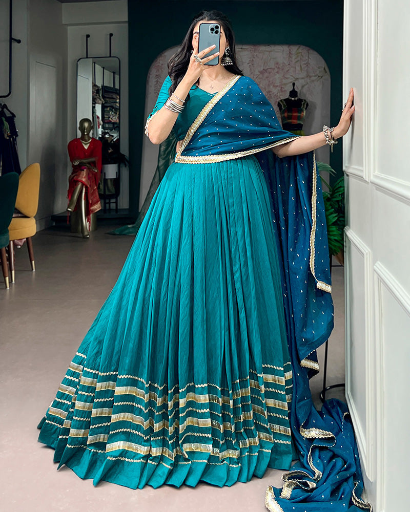 Elegant Peacock Blue Festive Navratri Lehenga Choli
