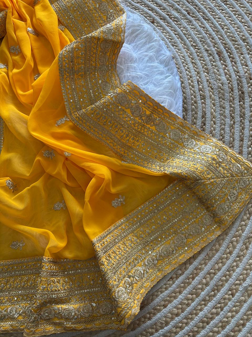 Yellow Pure Georgette Saree with Embroidery Sequins Work Border
