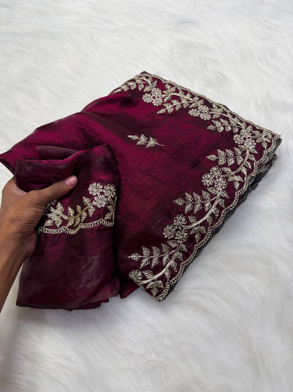 Magenta Premium Fancy Satin Saree with Spring Dori Embroidery & Butta Work