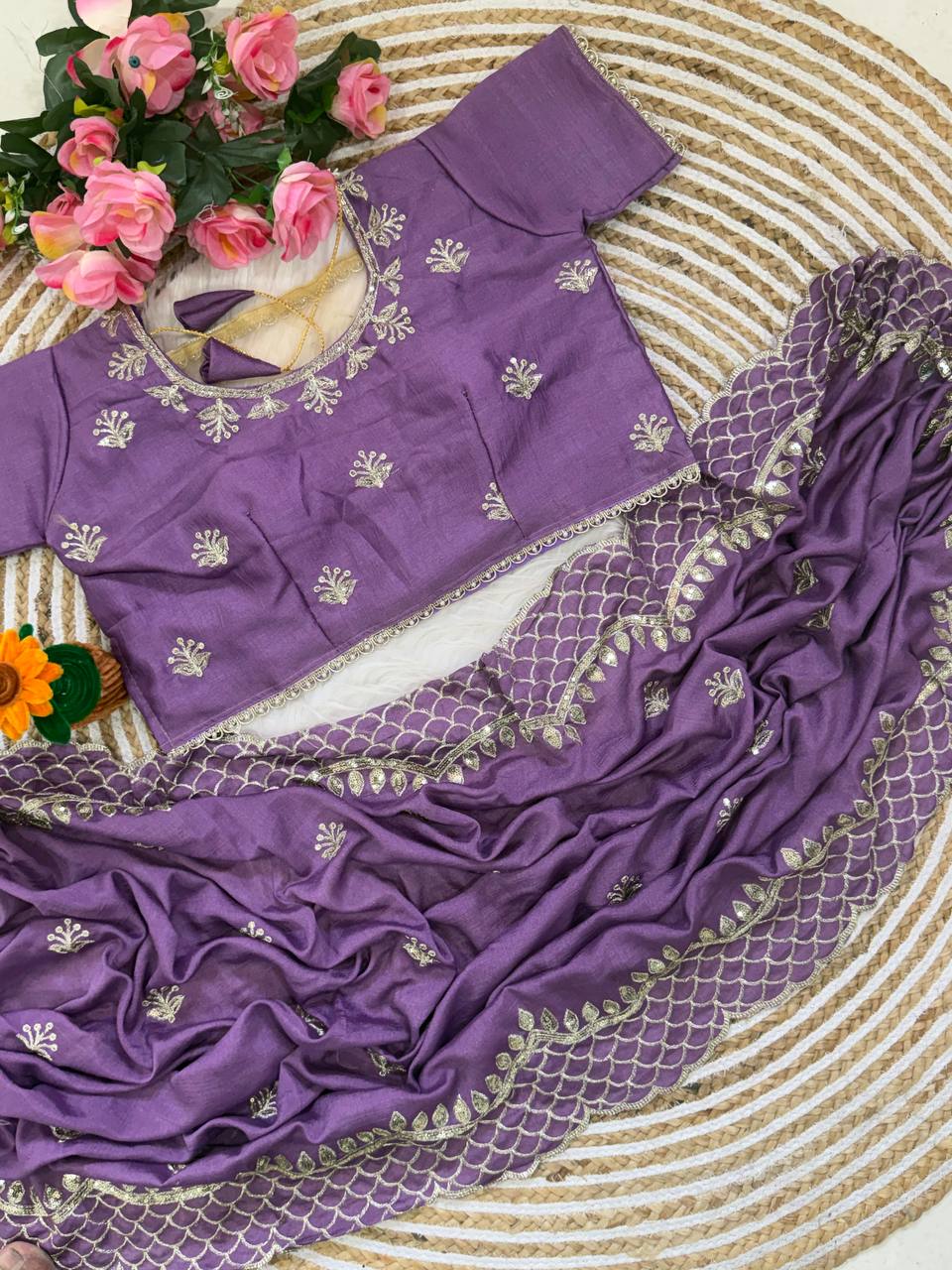 Royal Purple Premium Vichitra Silk Saree with Zari Thread, 3mm Sequin C-Pallu