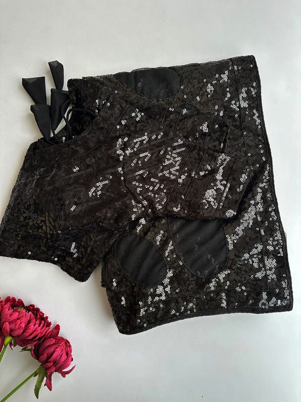 Black Net Saree with Tone-on-Tone Circular Ring Sequin Embroidery
