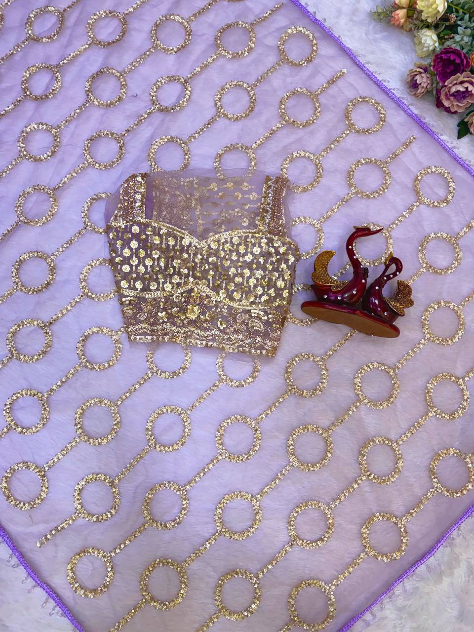 Purple Net Saree with Beads & Sequin Embroidery