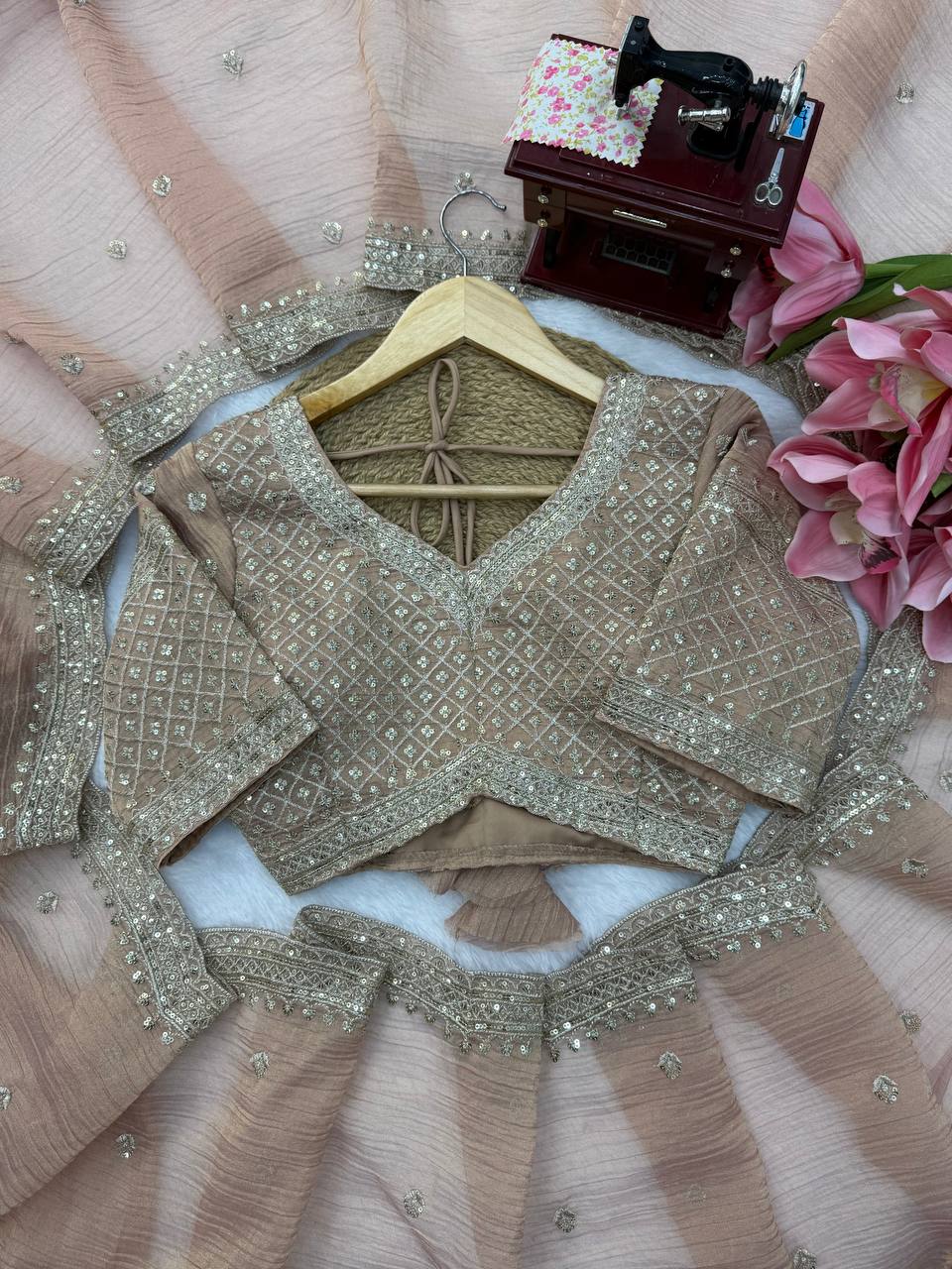 Blush Pink Salsa Crush Saree with Heavy Sequin Embroidered Blouse