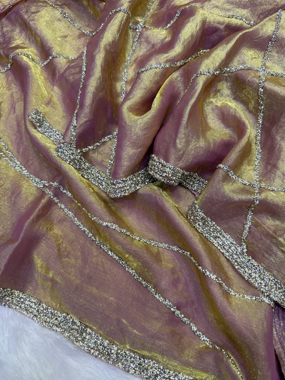 Party Wear Dusty Peach NC Silk Diamond Work Saree