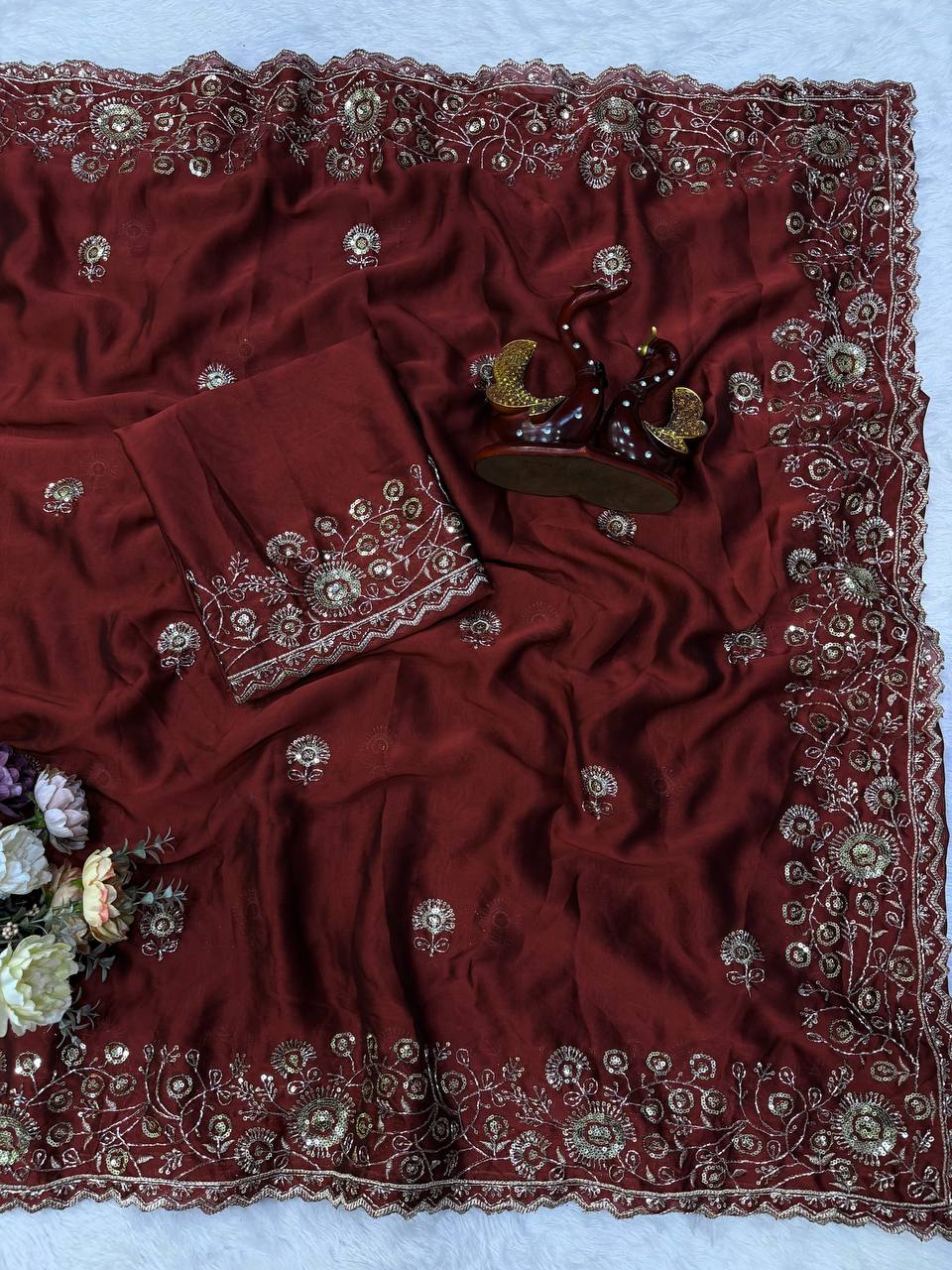 Maroon Lightweight Soft Rangoli Silk Embroidery Work Saree