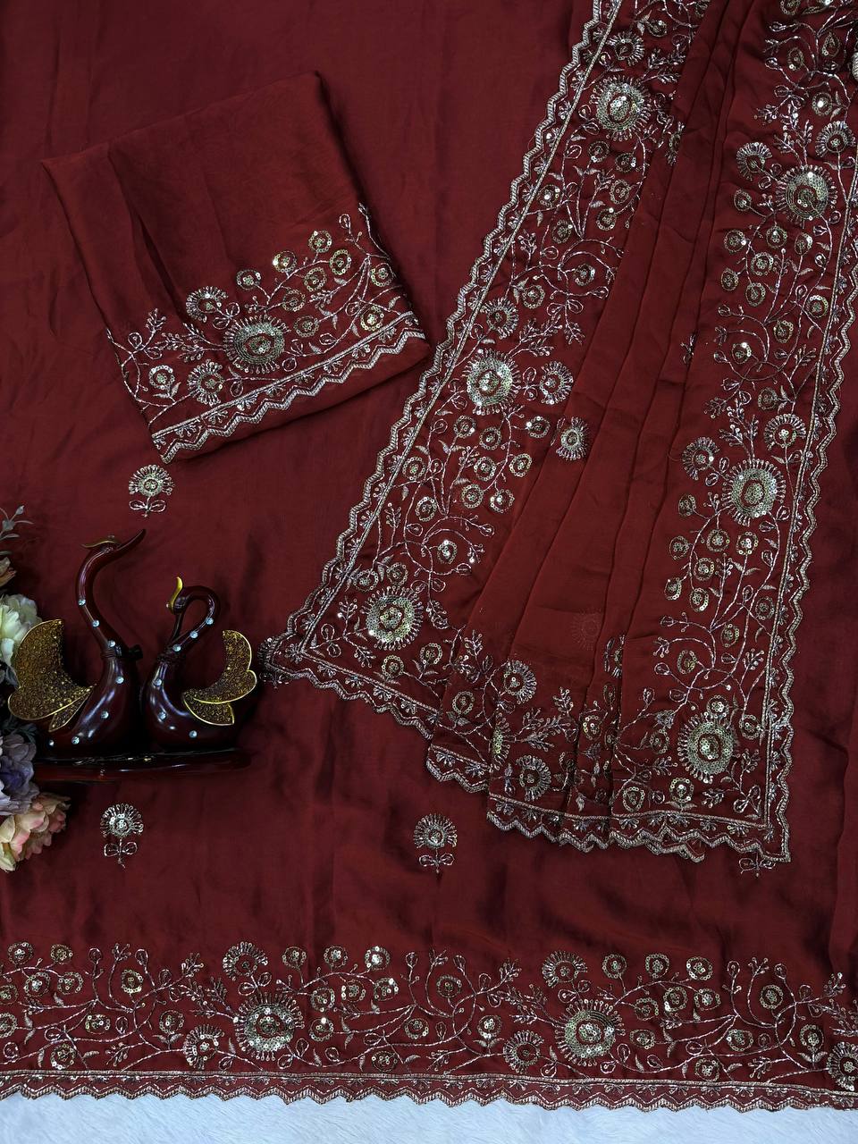 Maroon Lightweight Soft Rangoli Silk Embroidery Work Saree