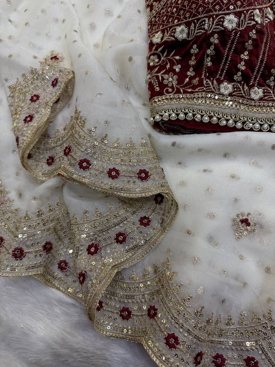 Pearl Off-White NC Zari Butti Embroidery Work Border Saree