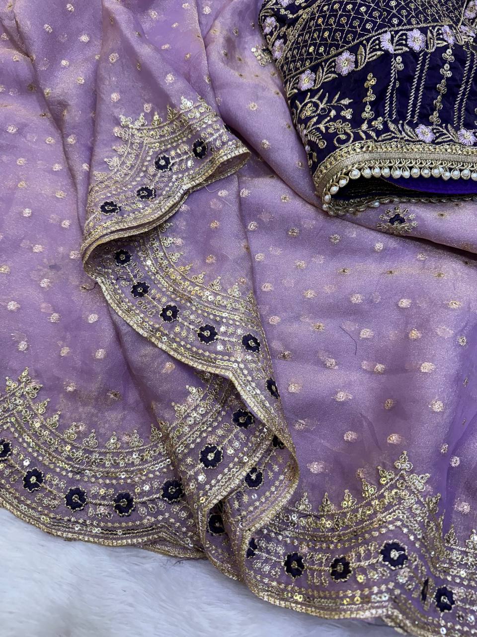 Soft Lavender NC Zari Butti Embroidery Work Border Saree