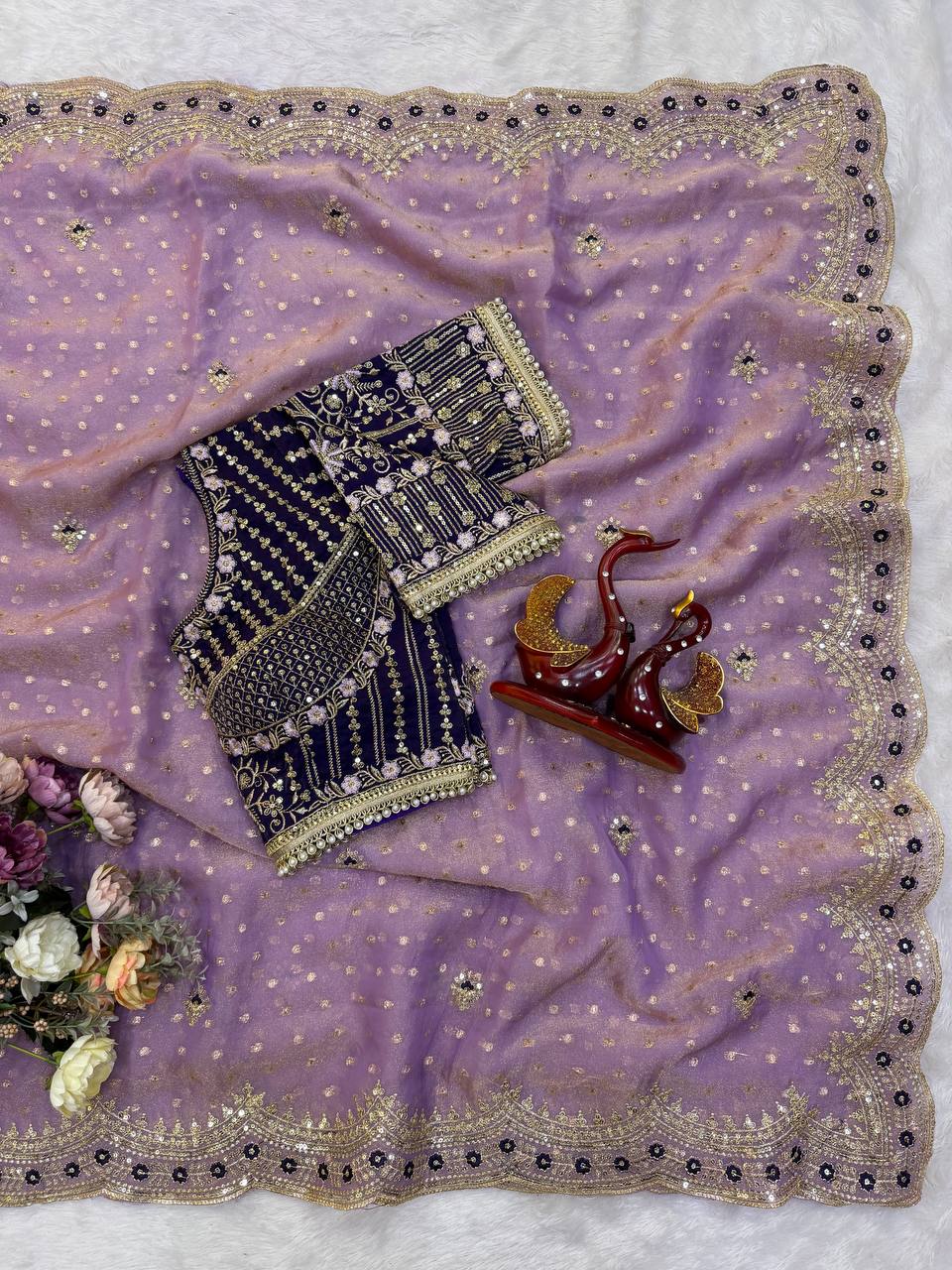 Soft Lavender NC Zari Butti Embroidery Work Border Saree