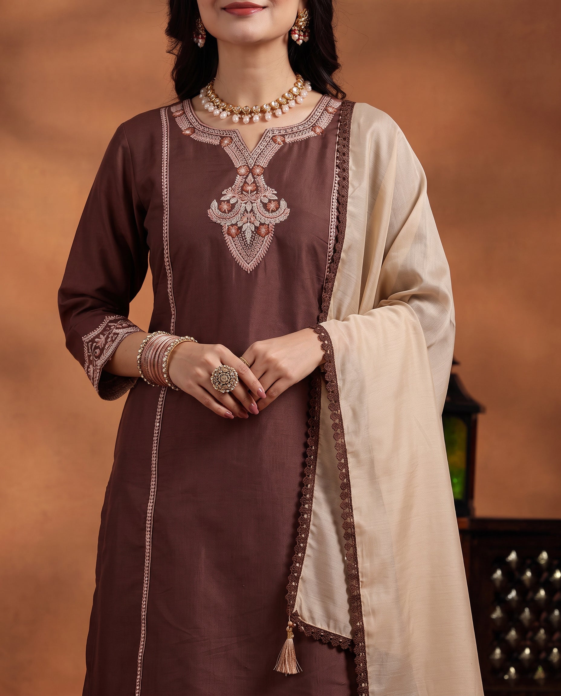 Classic Brown Ethnic Wear Suit Set for Women