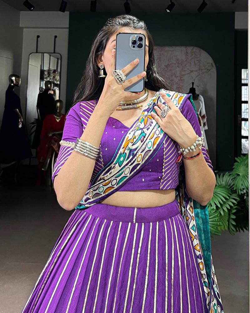TRADITIONAL PURPLE COLOR CHANDERI NAVRATRI LEHENGA CHOLI