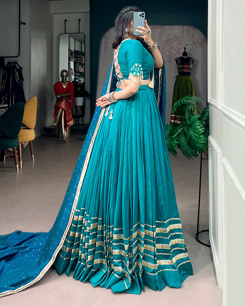 Elegant Peacock Blue Festive Navratri Lehenga Choli