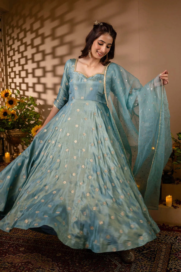 Elegant Sky Blue Anarkali Suit Set – Perfect for Weddings & Special Occasions