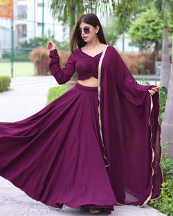 Wine Pure Soft Georgette Full Stitched Lehenga Choli