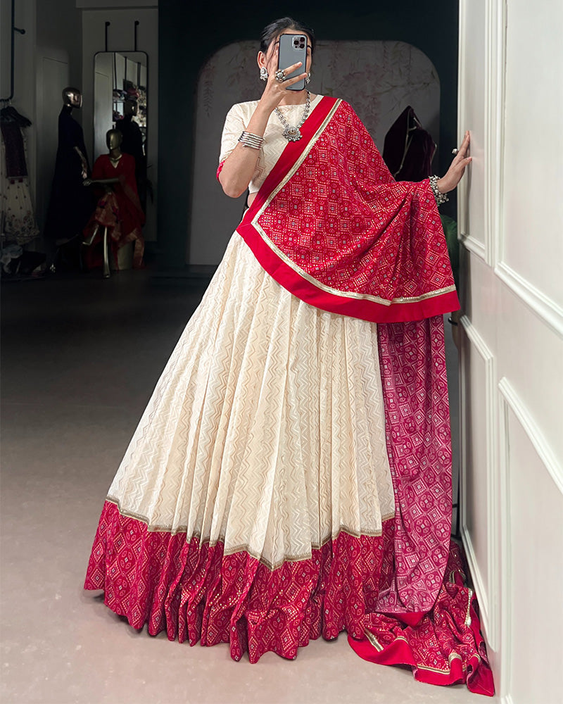 Off-White Color Pure Cotton Navratri Lehenga Choli