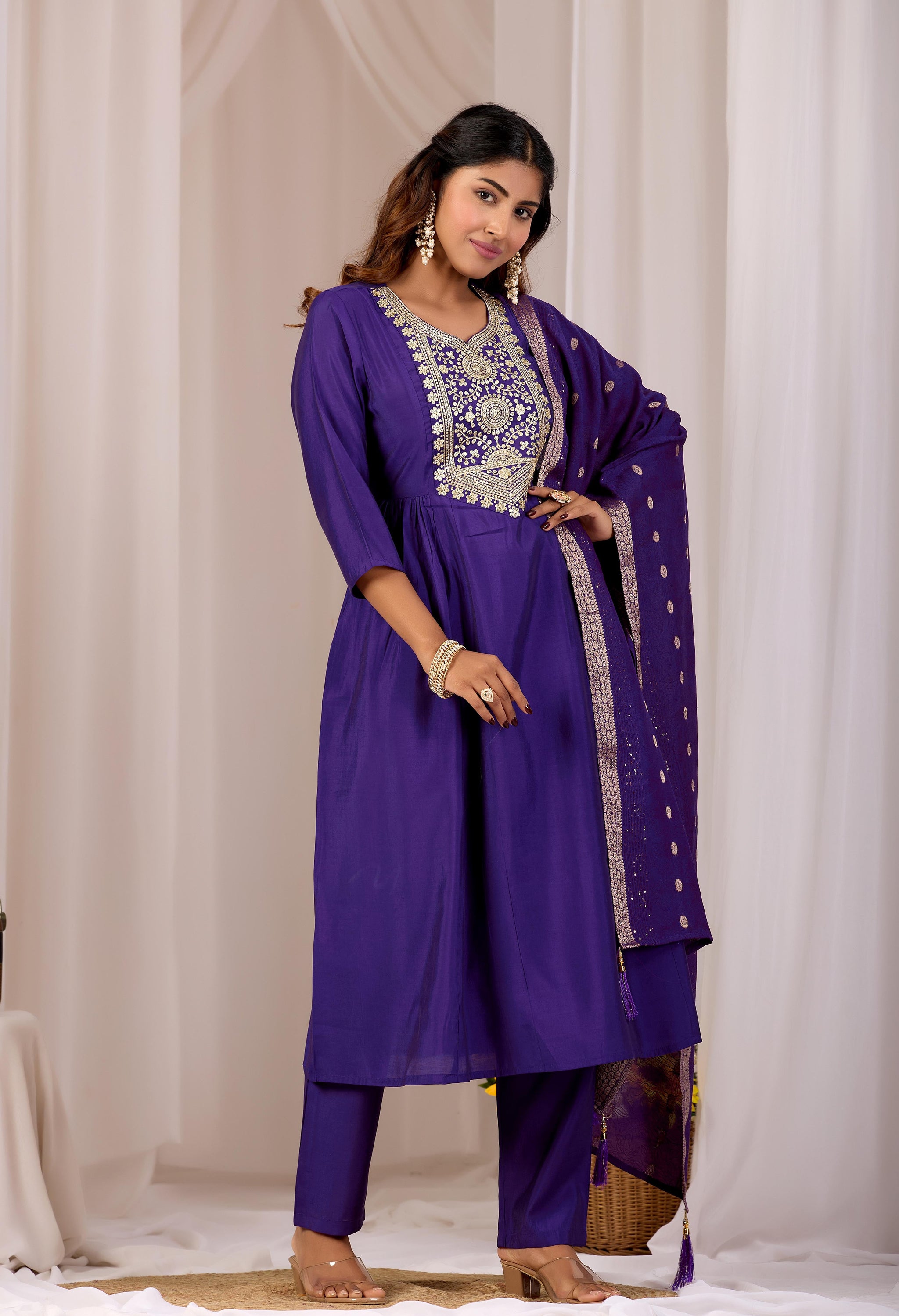 Women Blue Embroidery Designer Kurta Set with Dupatta