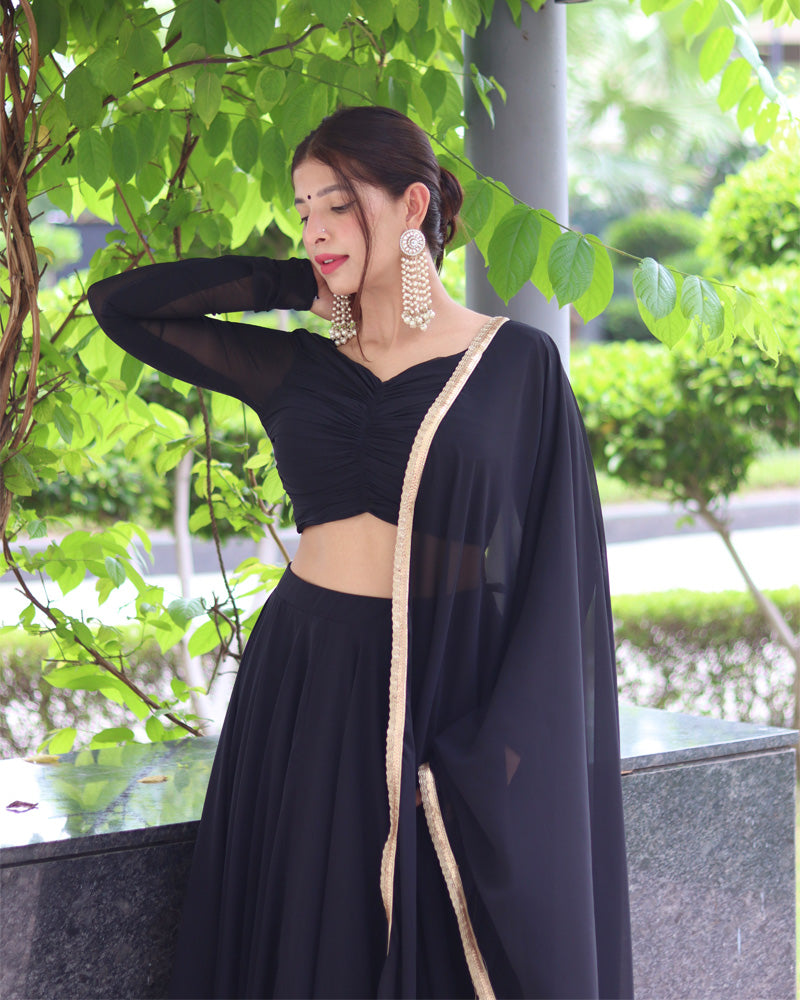 Black Pure Soft Georgette Full Stitched Lehenga Choli