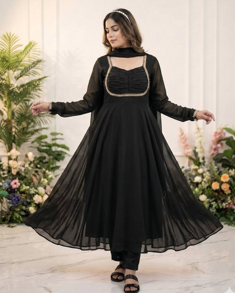 Black Color Pure Blooming Georgette Anarkali Suit