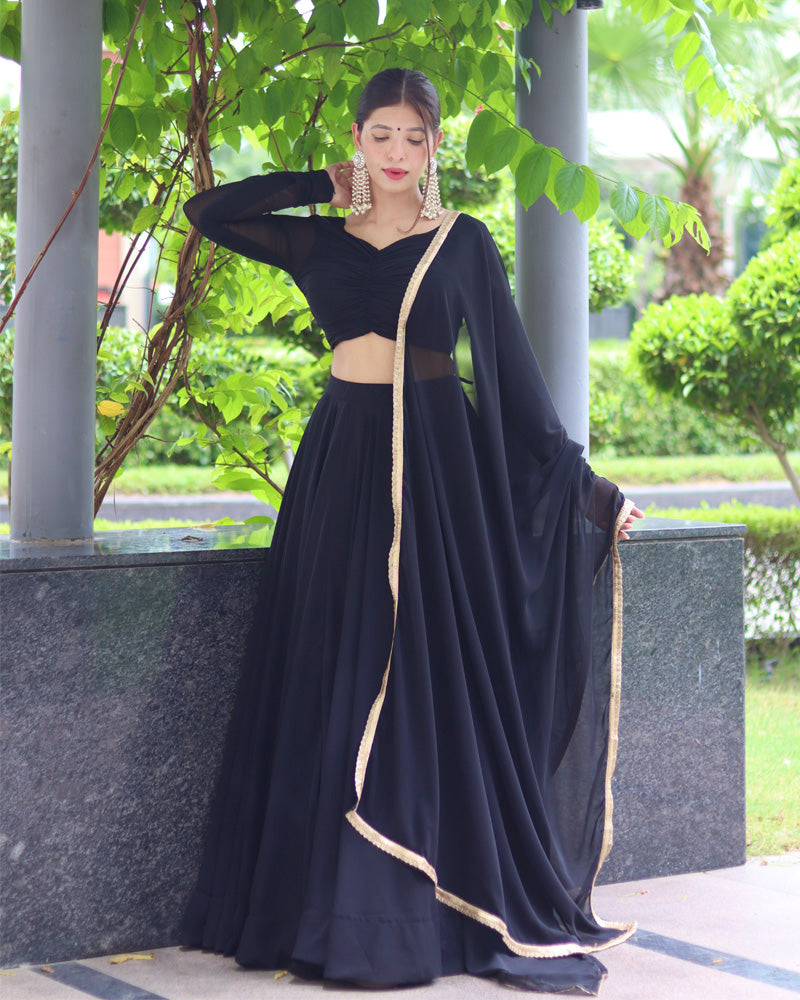 Black Pure Soft Georgette Full Stitched Lehenga Choli