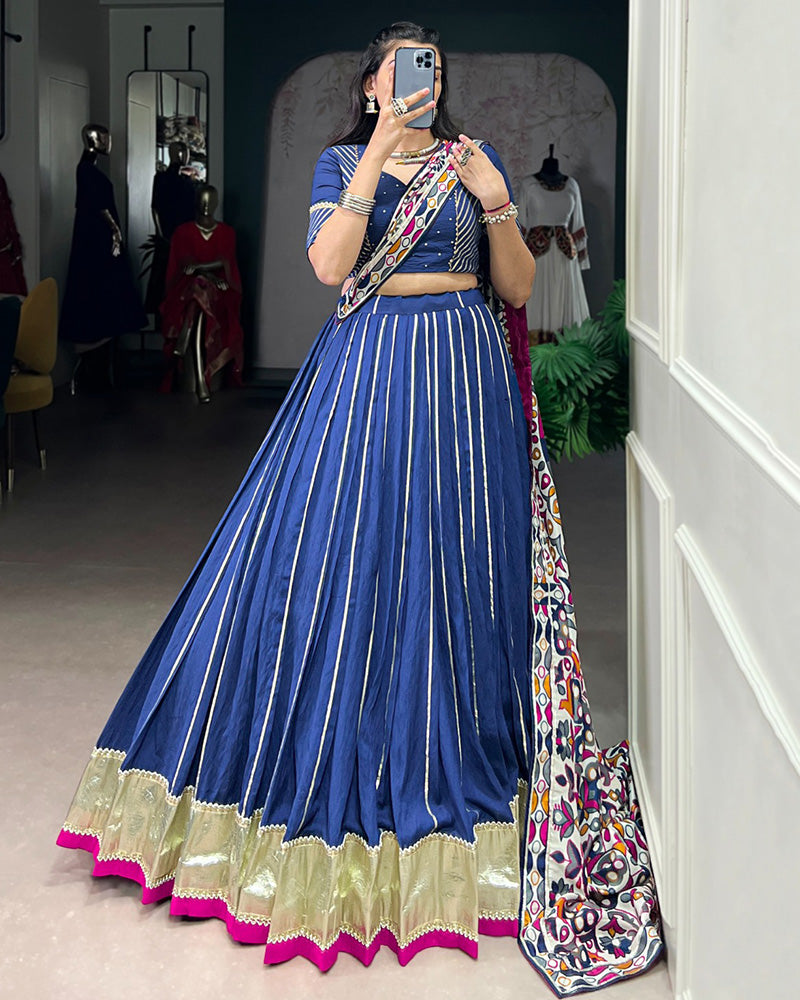 TRADITIONAL FIROZI COLOR CHANDERI NAVRATRI LEHENGA CHOLI