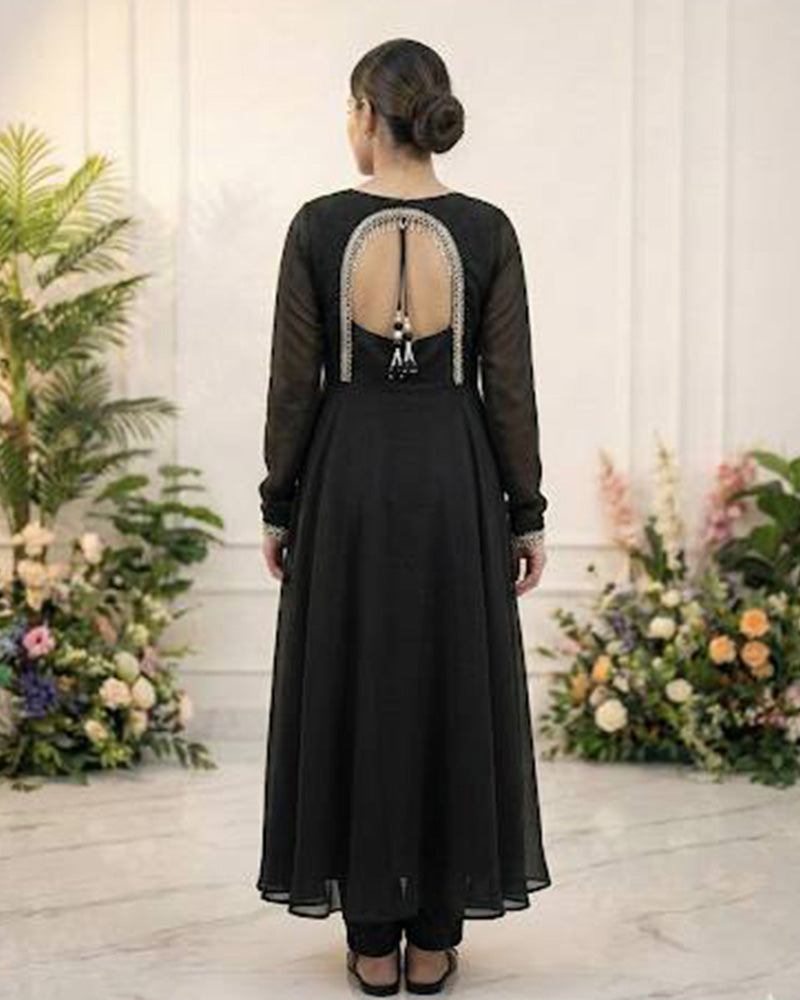 Black Color Pure Blooming Georgette Anarkali Suit