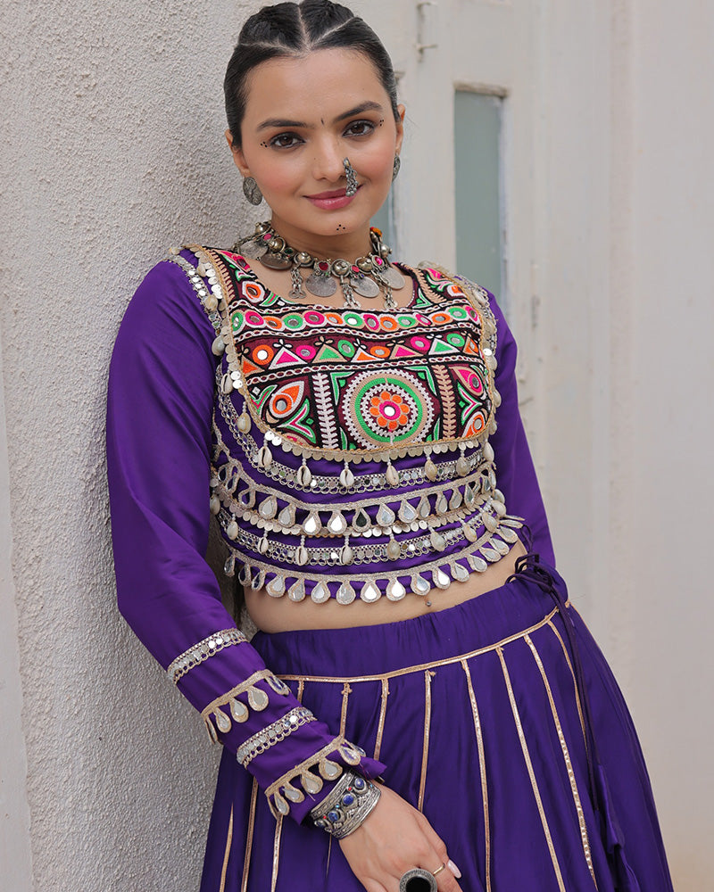 PURPLE COLOR ROMAN SILK NAVRATRI LEHENGA CHOLI