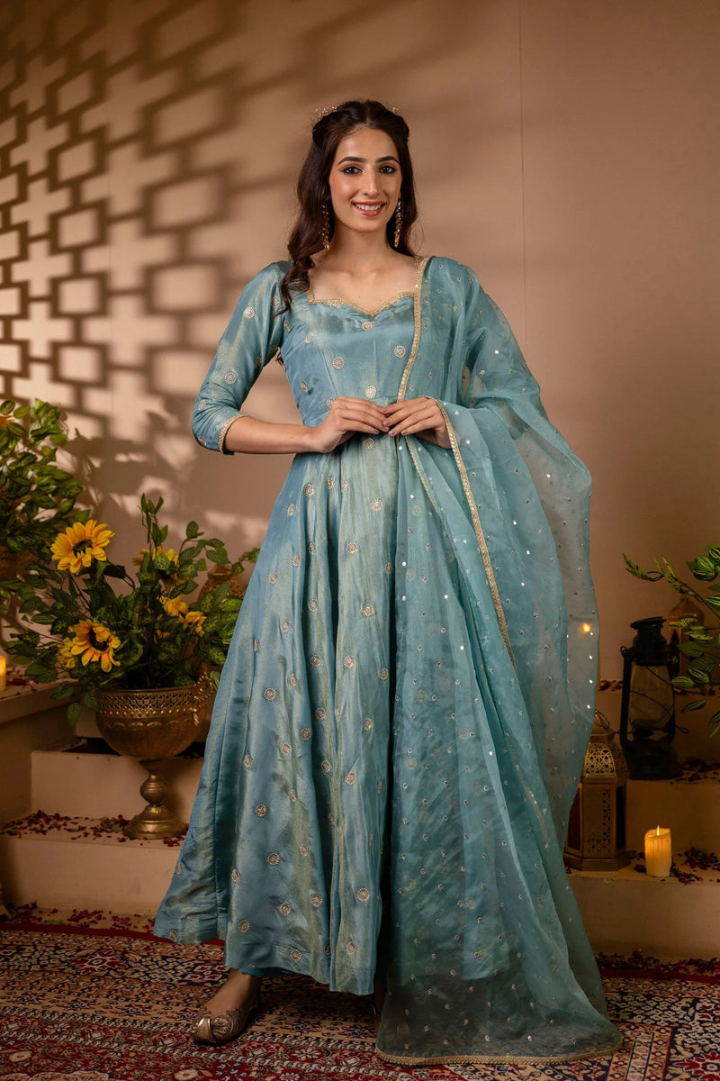 Elegant Sky Blue Anarkali Suit Set – Perfect for Weddings & Special Occasions