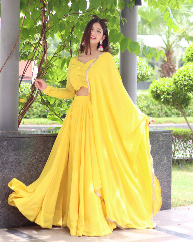 Yellow Pure Soft Georgette Full Stitched Lehenga Choli