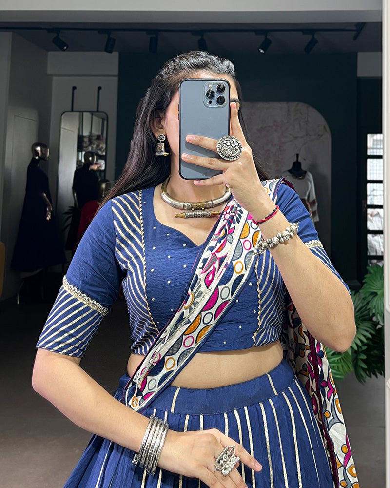 TRADITIONAL FIROZI COLOR CHANDERI NAVRATRI LEHENGA CHOLI