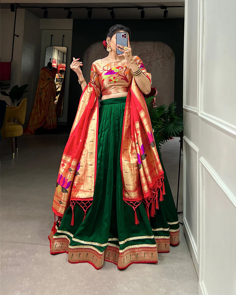 GREEN COLOR VICHITRA SILK JACQUARD PAITHANI SILK LEHENGA CHOLI