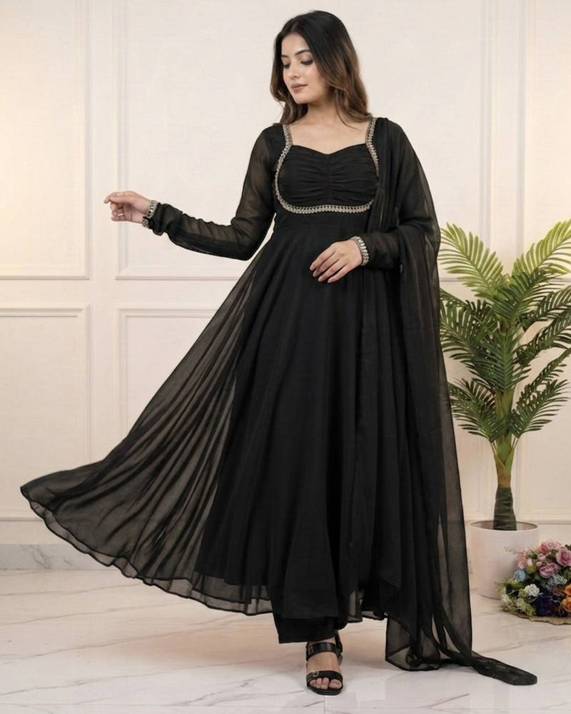 Black Color Pure Blooming Georgette Anarkali Suit