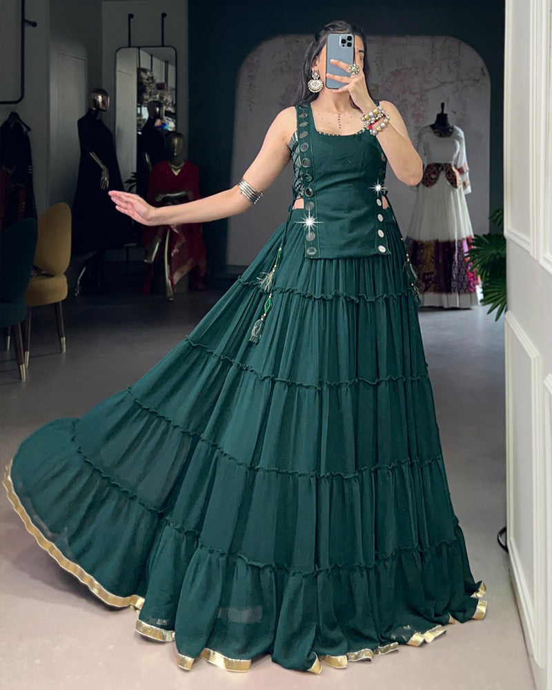 TRADITIONAL GREEN COLOR PURE MARBEL NAVRATRI LEHENGA CHOLI