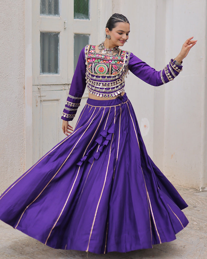 PURPLE COLOR ROMAN SILK NAVRATRI LEHENGA CHOLI