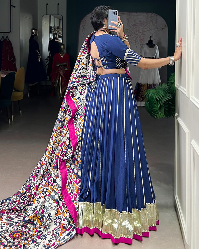 TRADITIONAL FIROZI COLOR CHANDERI NAVRATRI LEHENGA CHOLI
