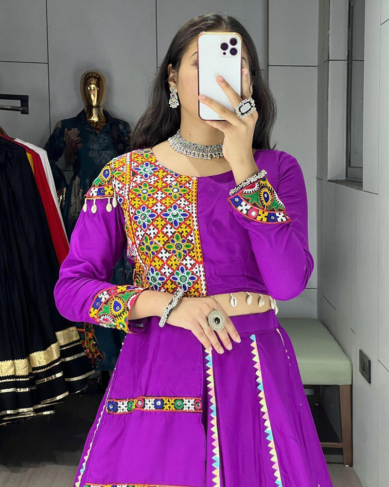 Royal Purple Color Pure Rayon Cotton Navratri Lehenga Choli