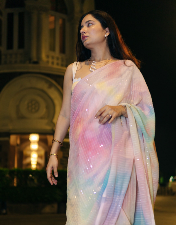 Multicolored Sequence Work Saree
