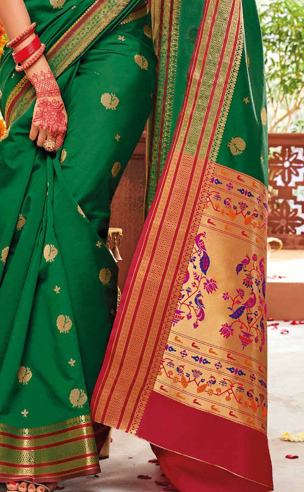 Traditional Paithani Silk Saree in Bridal Red Color - PreeSmA
