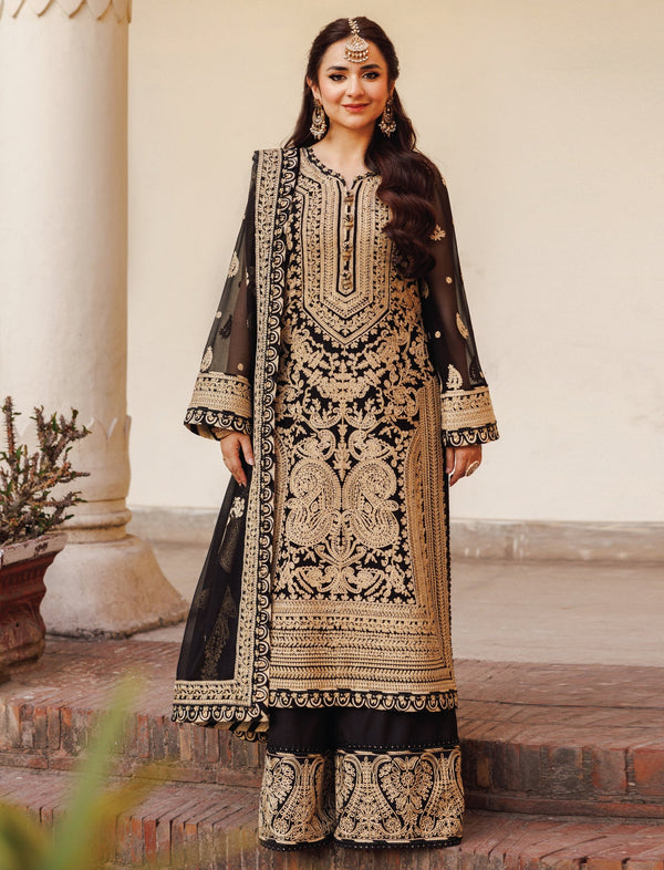 Embroidered Black & Gold Eid Suit Pakistani Salwar Suit Kameez Dress