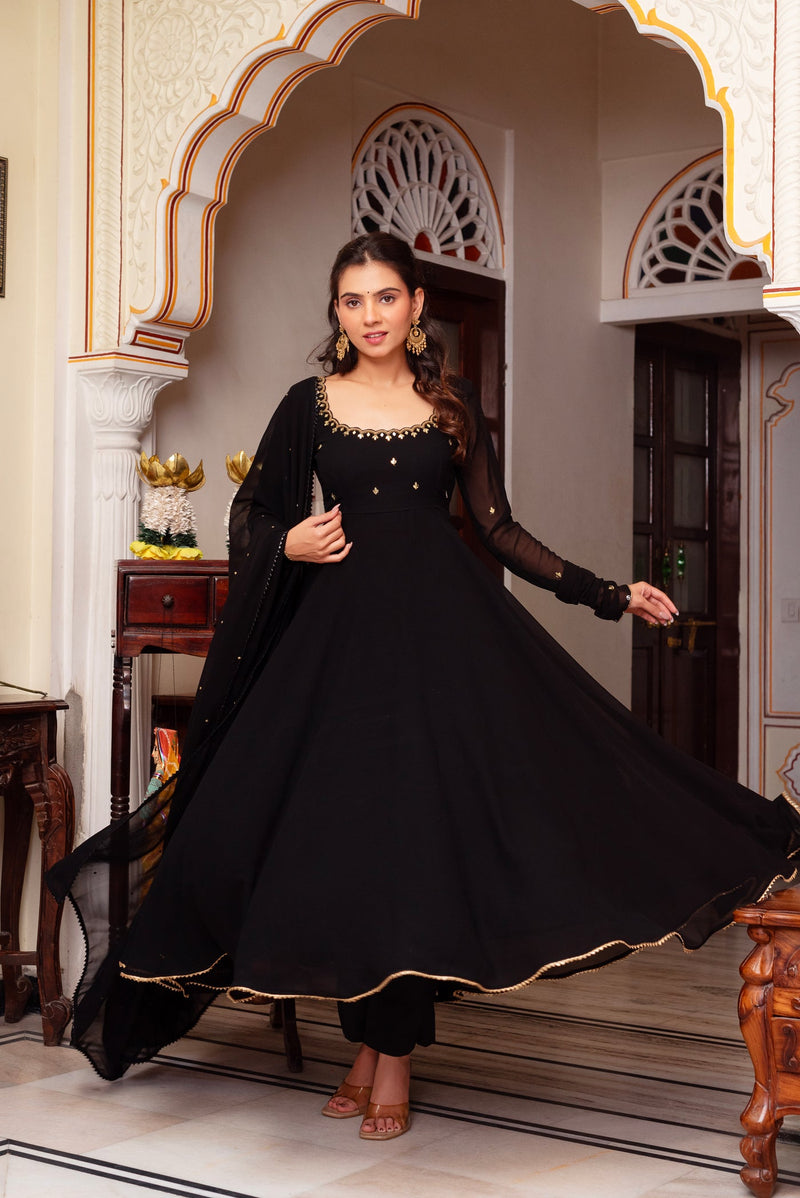 Black Color Hand Work Anarkali Suit with Dupatta