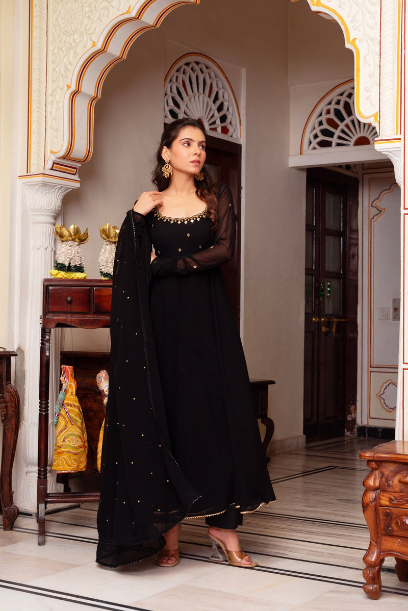 Black Color Hand Work Anarkali Suit with Dupatta