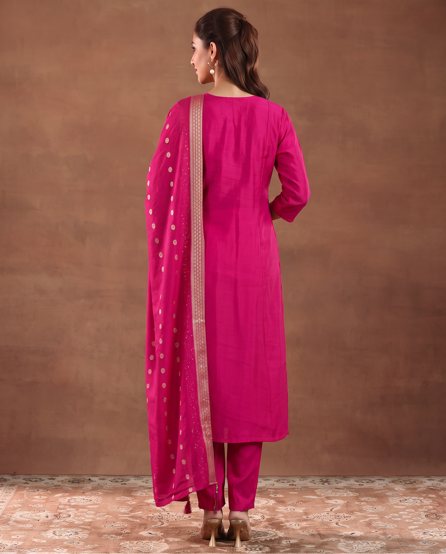 Rani Pink Embroidery Designer Kurta Set with Dupatta