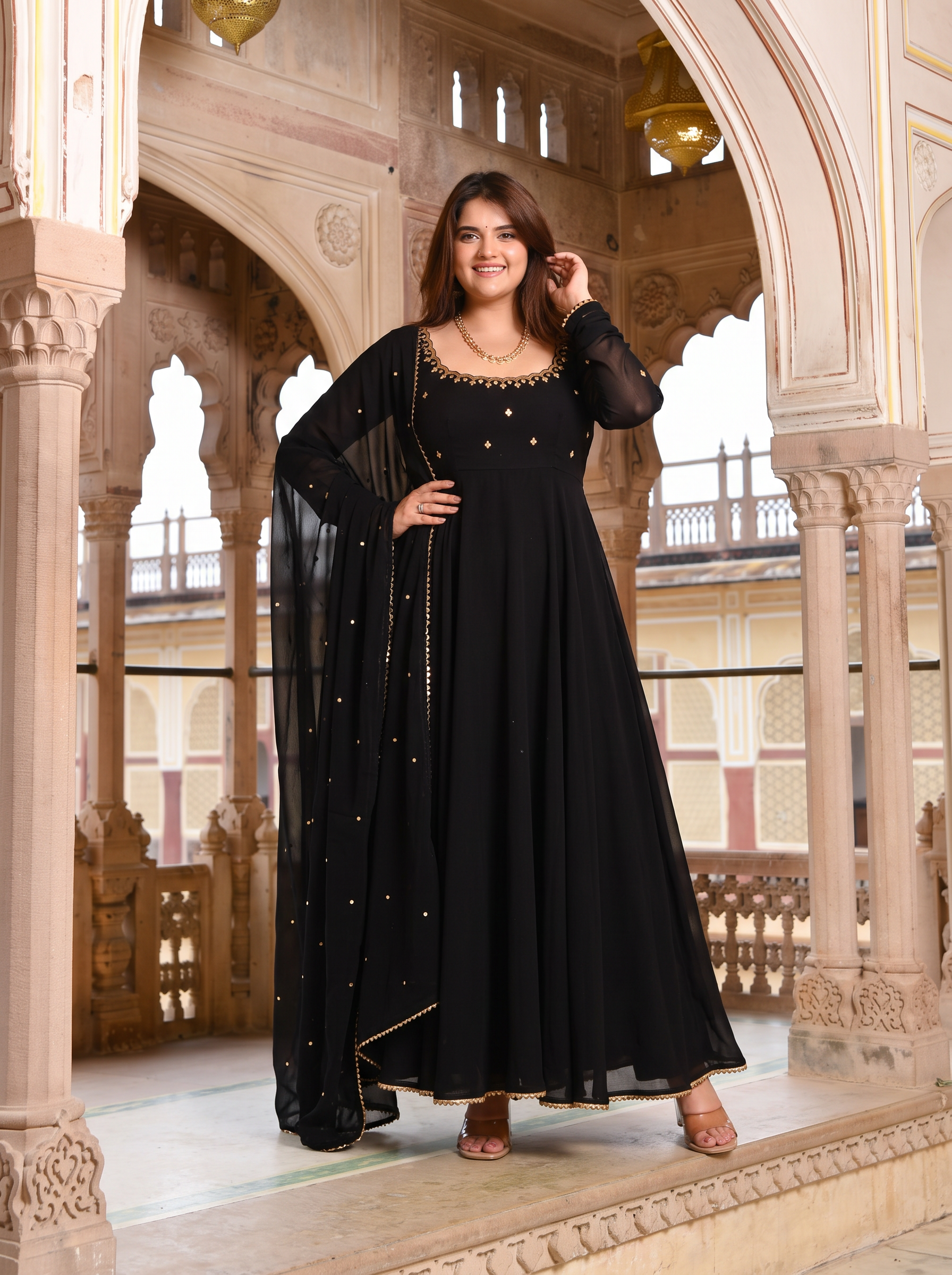 Plus Size Black Color Hand Work Anarkali Suit with Dupatta