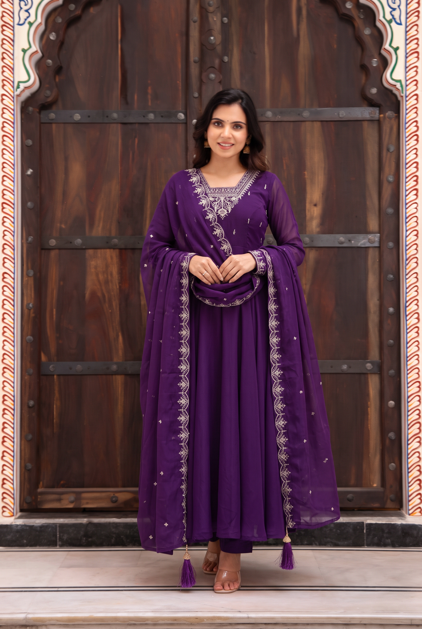Purple Color Georgette Embroidered Three Piece Anarkali Suit
