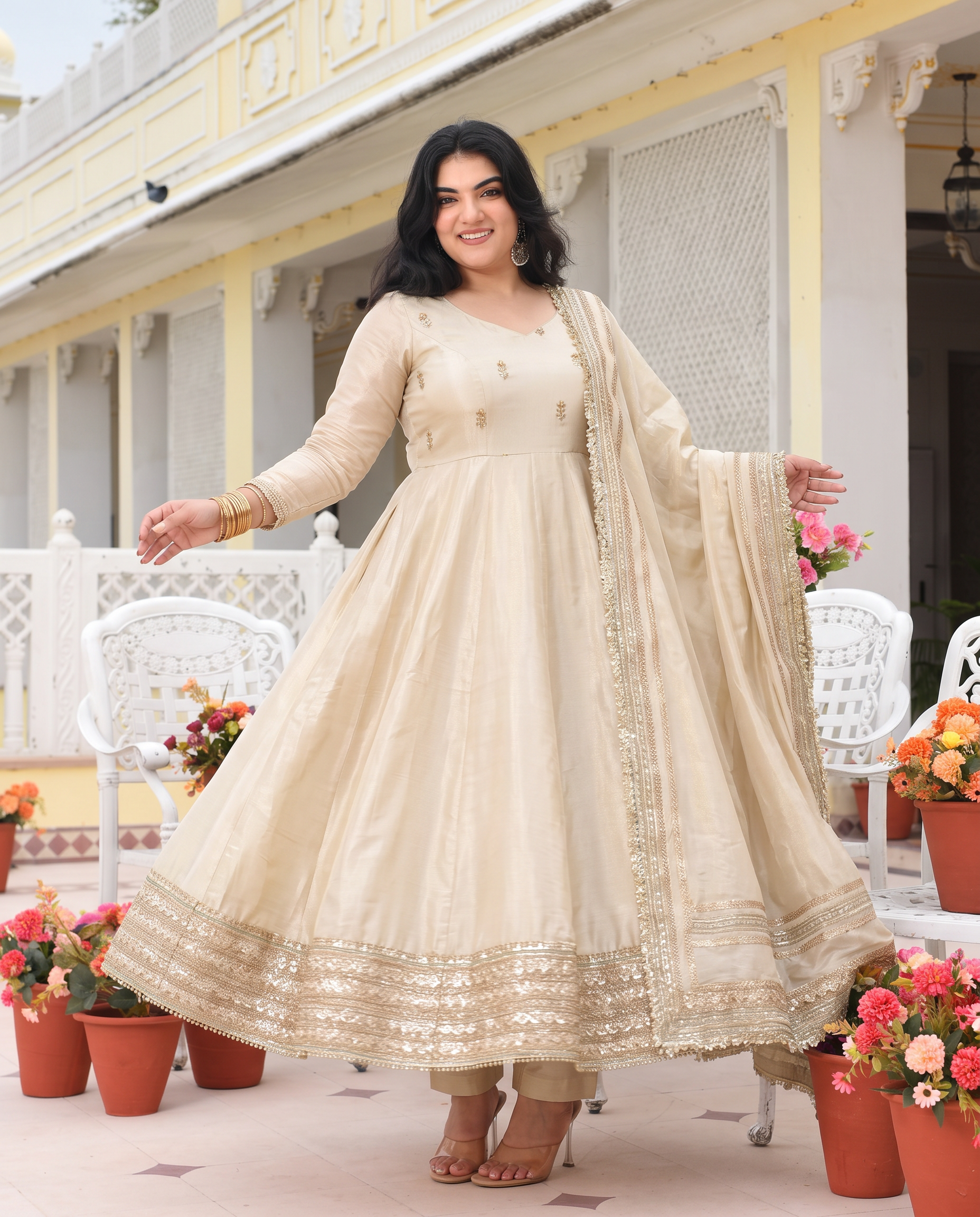 Plus Size Elegant Anarkali Gown Set – Perfect for Weddings & Diwali