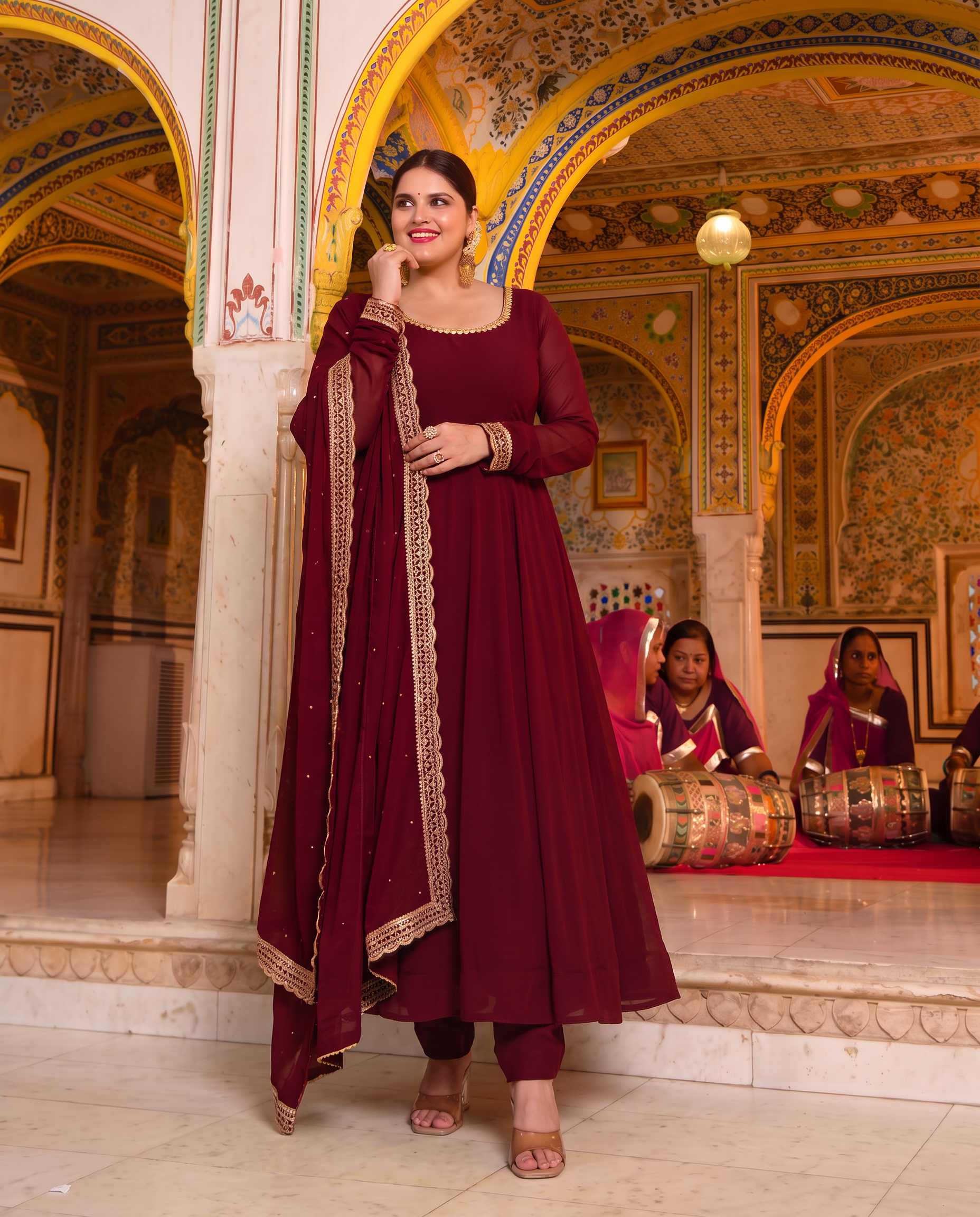 Plus Size Maroon Color Faux Georgette Anarkali Suit Set