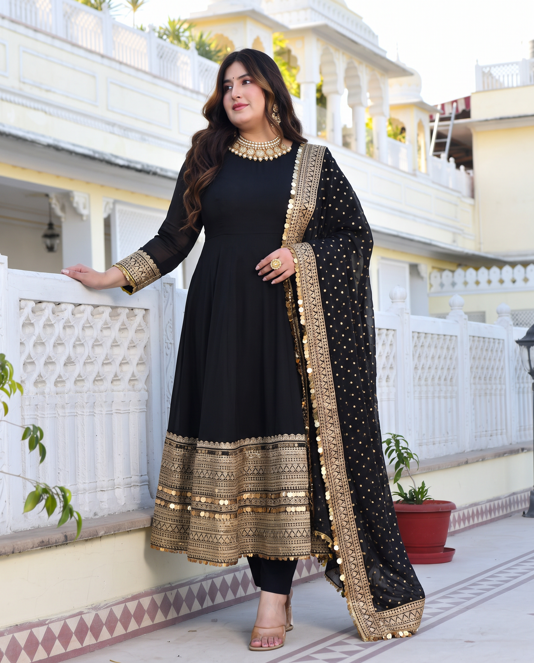 Plus Size Muskan Royal Black Anarkali Set