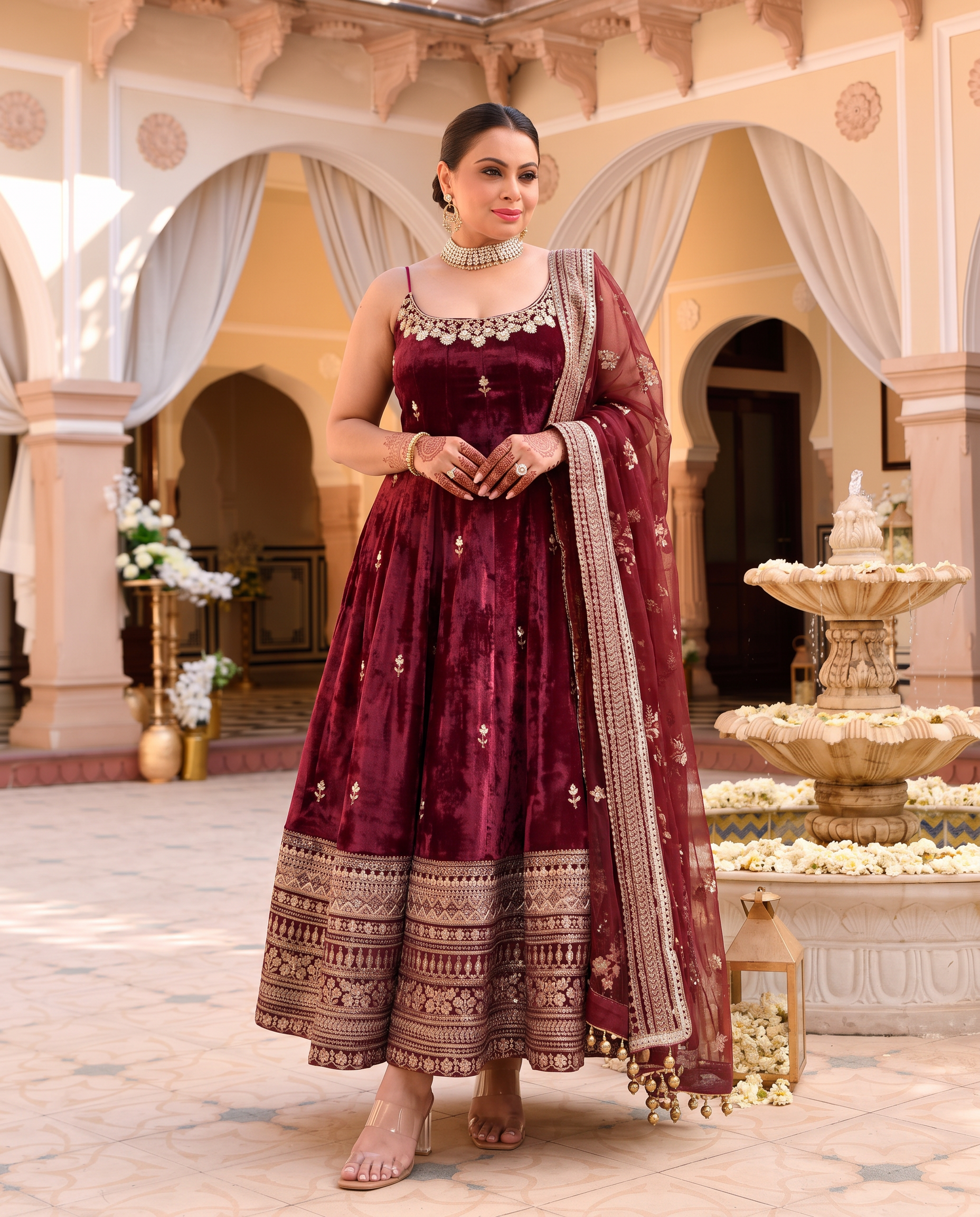 Plus Size Alveera Premium Quality Maroon Anarkali Suit Set